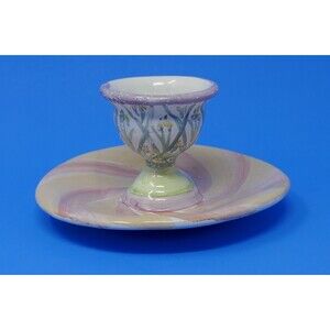 MacKenzie-Childs 1992 Red Clay Pastel Cottage Core Whimsy Egg Cup with Saucer